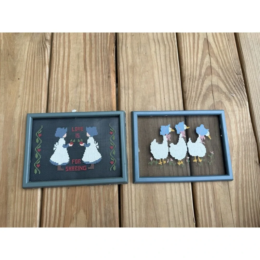Vtg 80s Pickin Paint Country Geese & Love Is For Sharing Framed Cottagecore